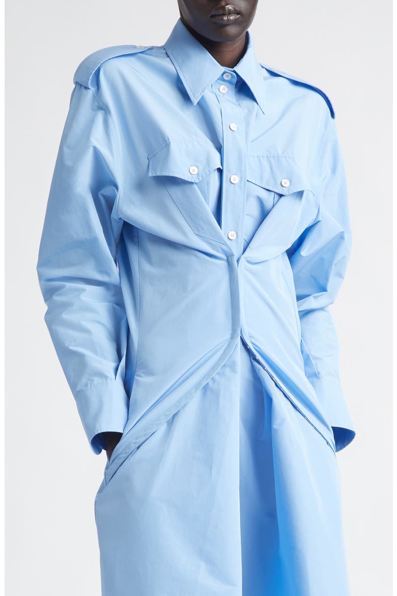 Long Sleeve Gathered Cotton Blend Shirtdress, Alternate, color, SKY BLUE