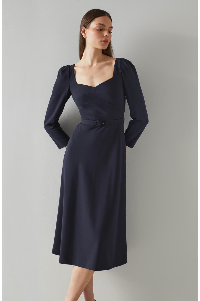 Katerina Long Sleeve Crepe Dress, Alternate, color, BLU-NAVY