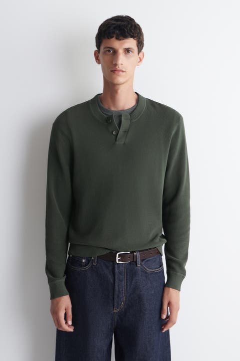 Knitted Cotton Henley Sweater