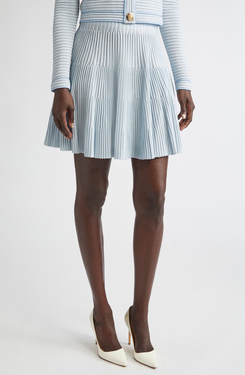 Balmain Textured Knit Flared Skirt, Main, color, Blue/ White