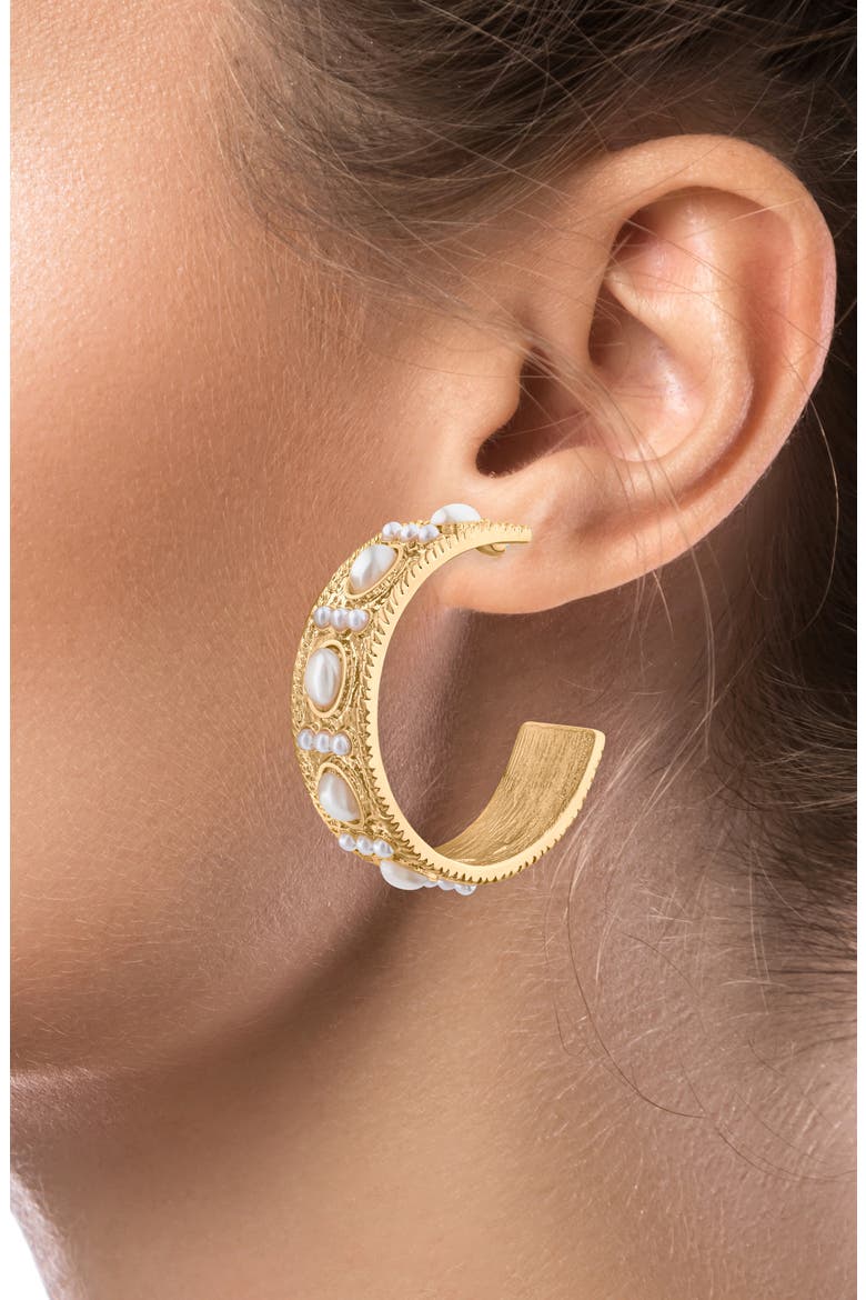Faux Pearl Hoop Earrings (Nordstrom Exclusive), Alternate, color, WHITE/ GOLD