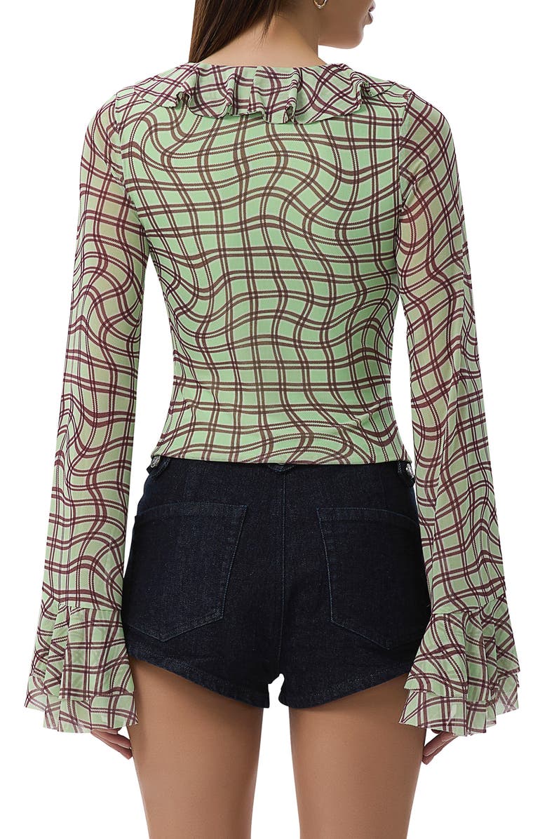 AFRM Cadence Lace-Up Long Sleeve Top, Alternate, color, Mint Plaid