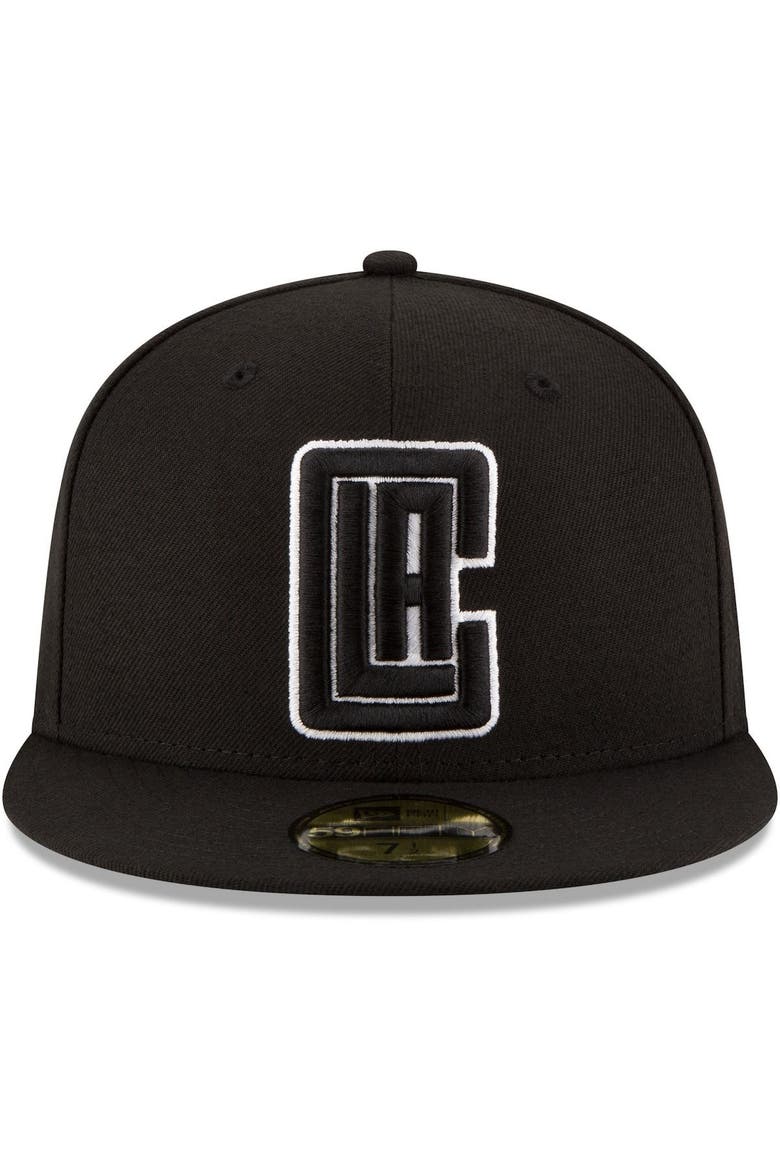 Men's New Era Black LA Clippers Black & White Logo 59FIFTY Fitted Hat, Alternate, color, BLACK