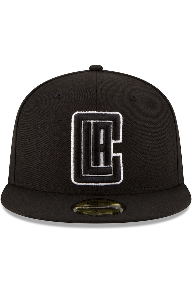 New Era Men's New Era Black LA Clippers Black & White Logo 59FIFTY Fitted Hat, Alternate, color, 