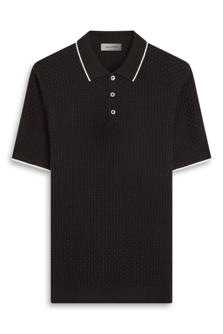 Basket Stitch Cotton Blend Polo Sweater, Alternate, color, BLACK