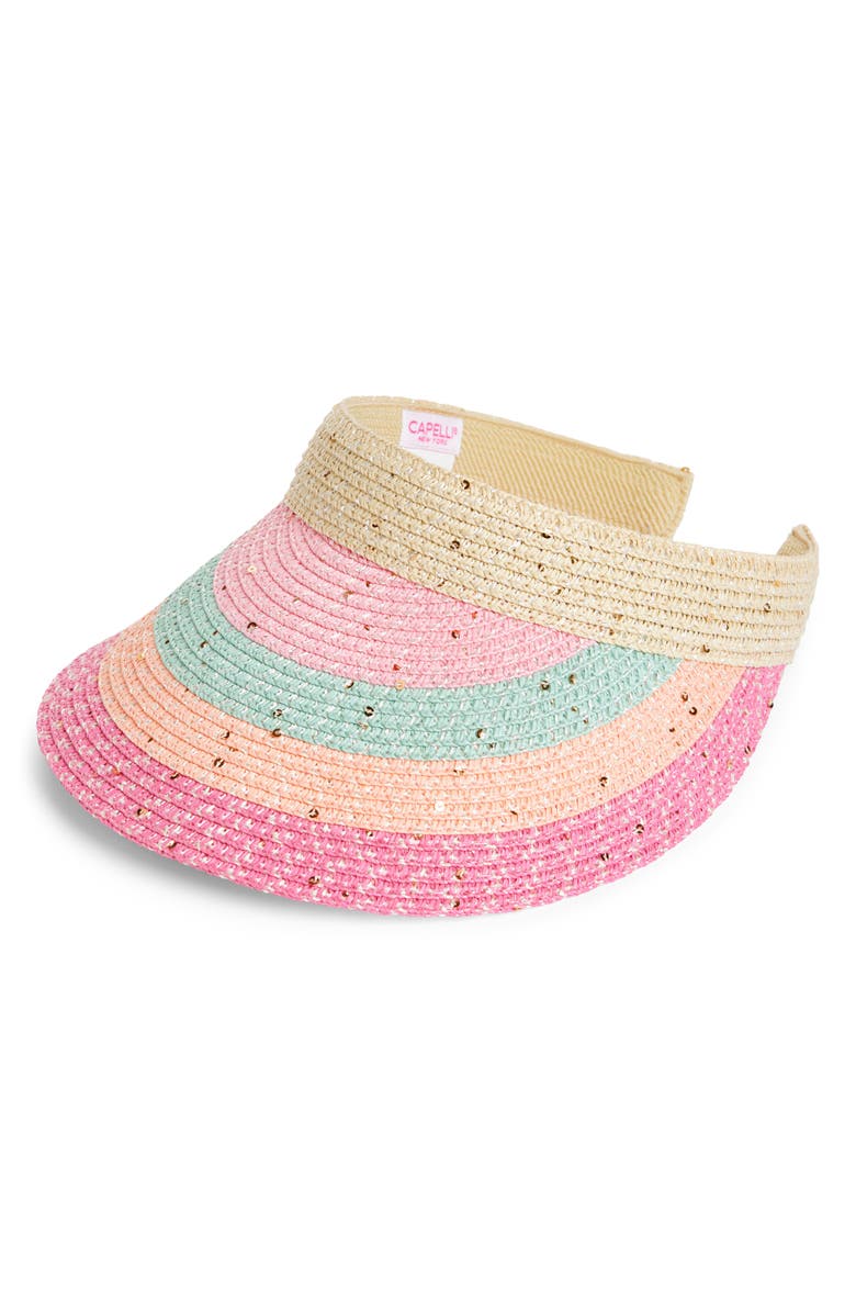 Capelli New York Kids' Sequin Straw Visor, Main, color, 