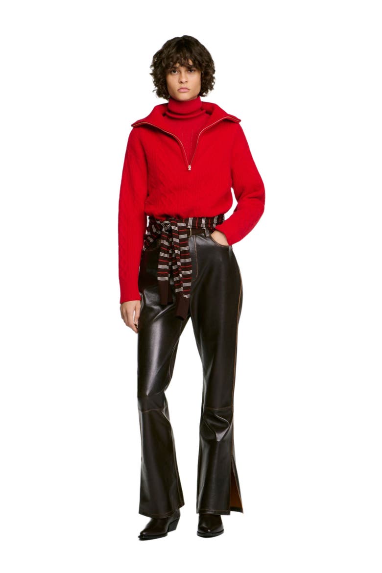 Zip-neck knit sweater, Alternate, color, Red