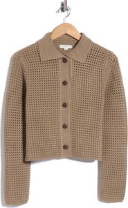 Vince Block Stitch Cotton Blend Crop Cardigan