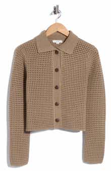 Vince Block Stitch Cotton Blend Crop Cardigan