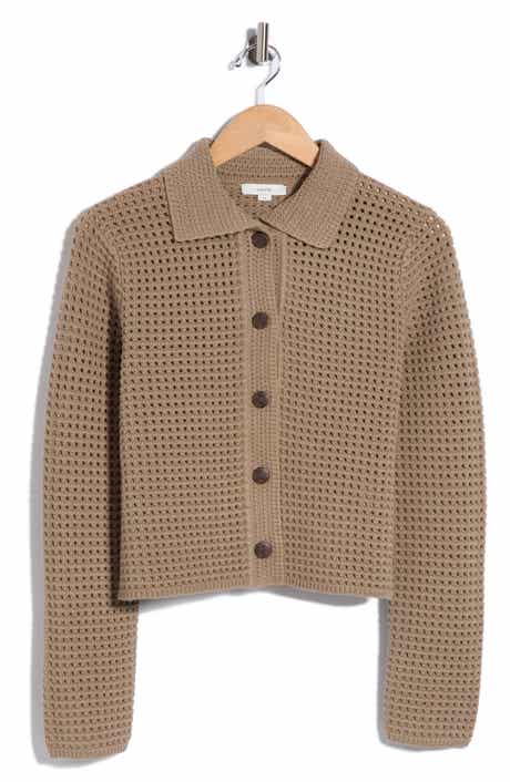Vince Block Stitch Cotton Blend Crop Cardigan