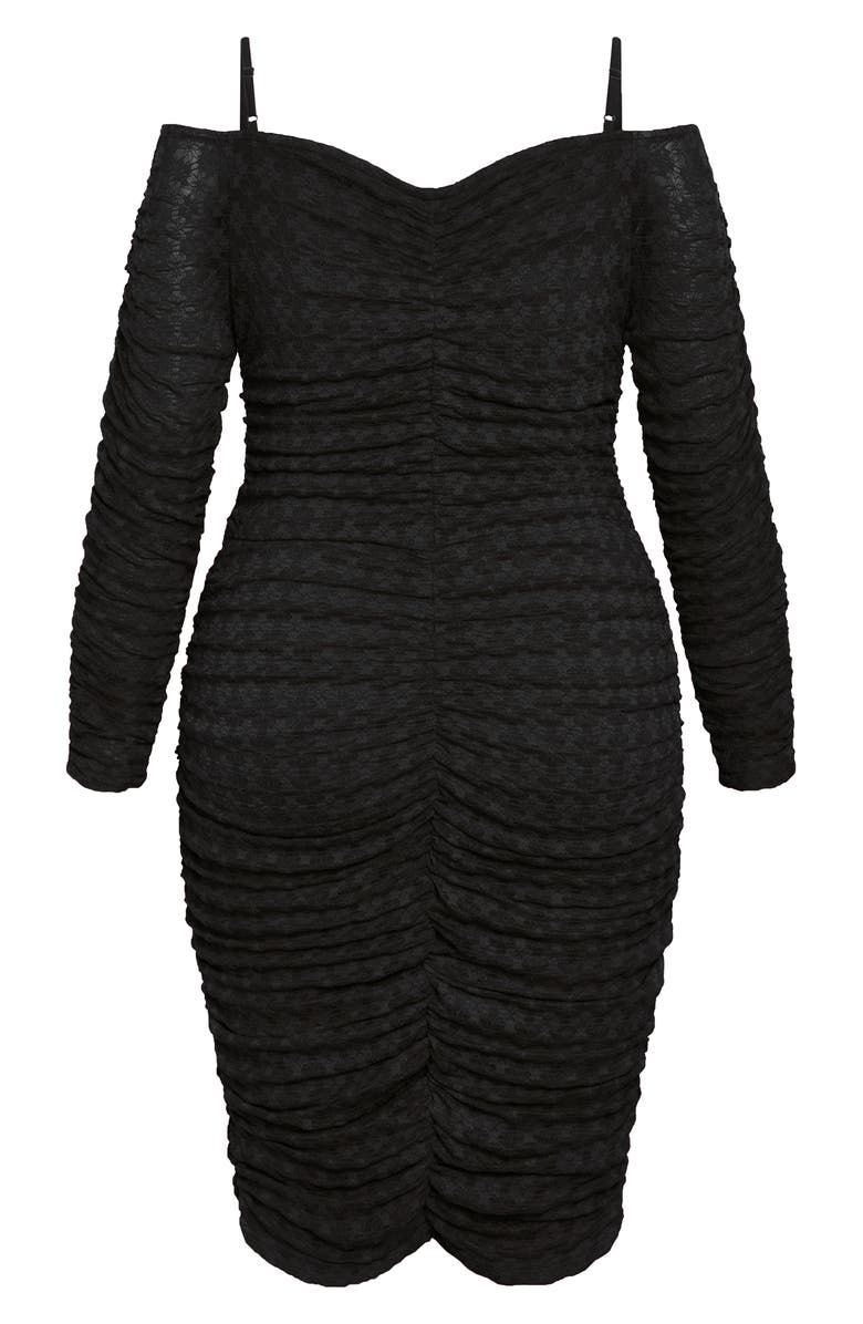 City Chic Esmerelda Ruched Cold Shoulder Long Sleeve Cocktail Minidress, Alternate, color, Black