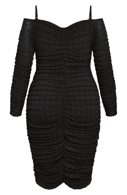 City Chic Esmerelda Ruched Cold Shoulder Long Sleeve Cocktail Minidress In Multi