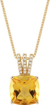 Frankie & Zoe 10K Yellow Gold Cushion Cut Citrine & Diamond Pendant Necklace