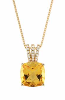 Frankie & Zoe 10K Yellow Gold Cushion Cut Citrine & Diamond Pendant Necklace