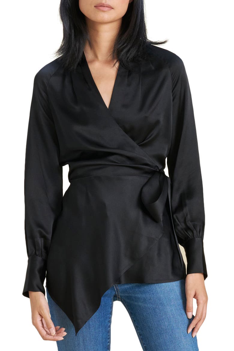 Viv Silk Wrap Top, Main, color, BLACK