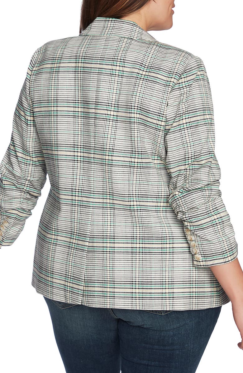 1.STATE Cassia Ruched Sleeve Plaid Blazer, Alternate, color, 