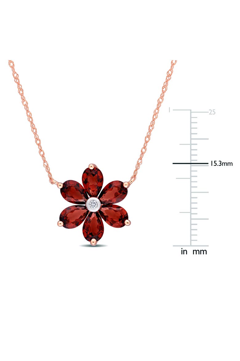 Gemstone & Diamond Floral Necklace 10K, Alternate, color, Garnet