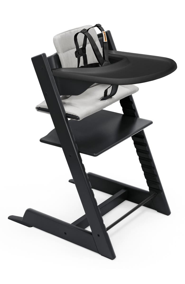 Stokke Tripp Trapp<sup>®</sup> Highchair², Cushion & Stokke<sup>®</sup> Tray, Main, color, Black W/ Anthracite