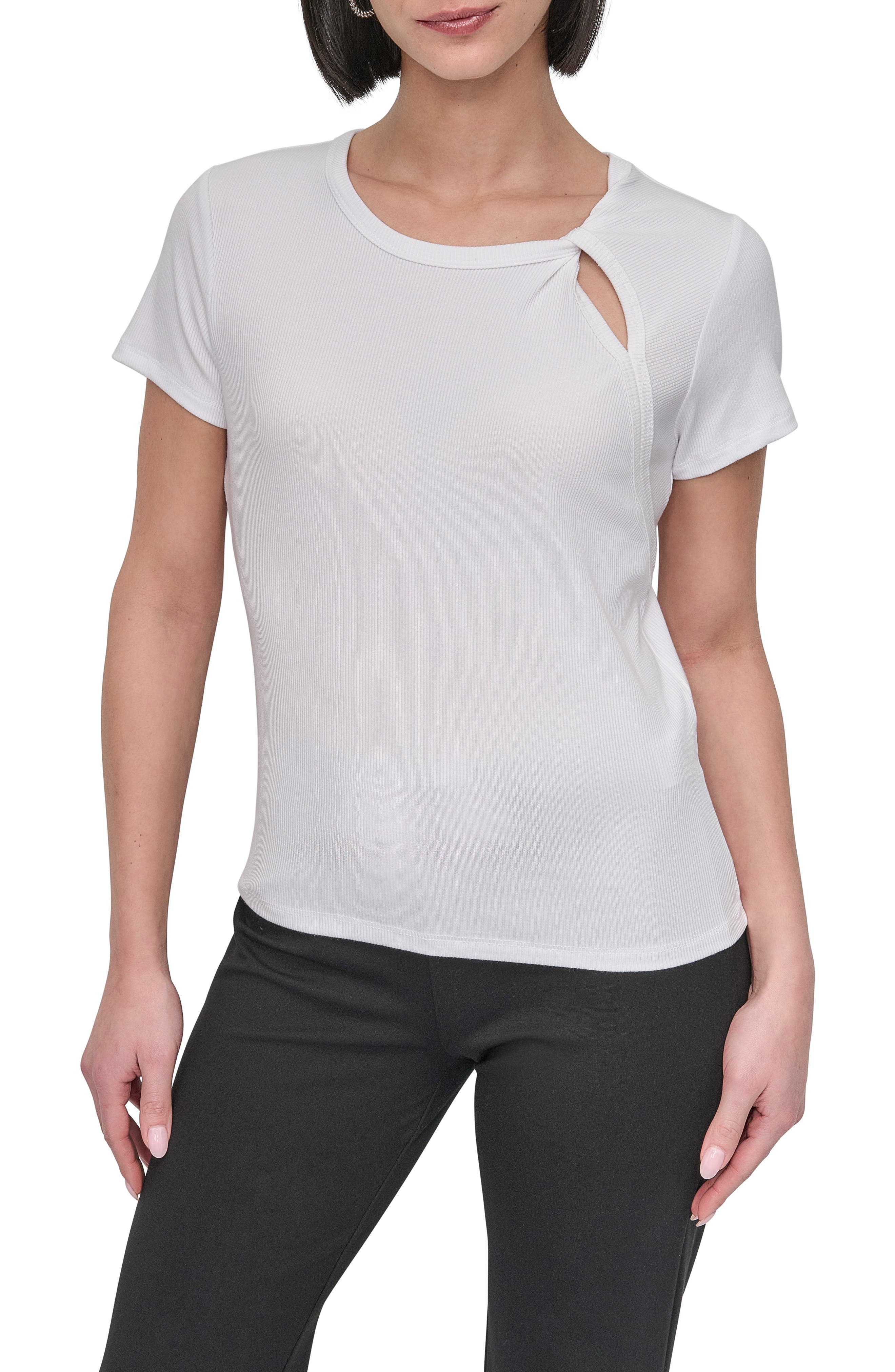 DKNY Twist Neck Rib T-Shirt