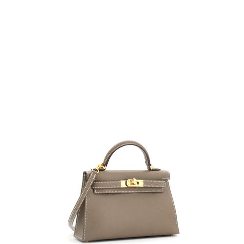 Pre-owned Hermes Hermes Kelly Mini Ii Bag Grey Madame With Gold Hardware 20 In Brown