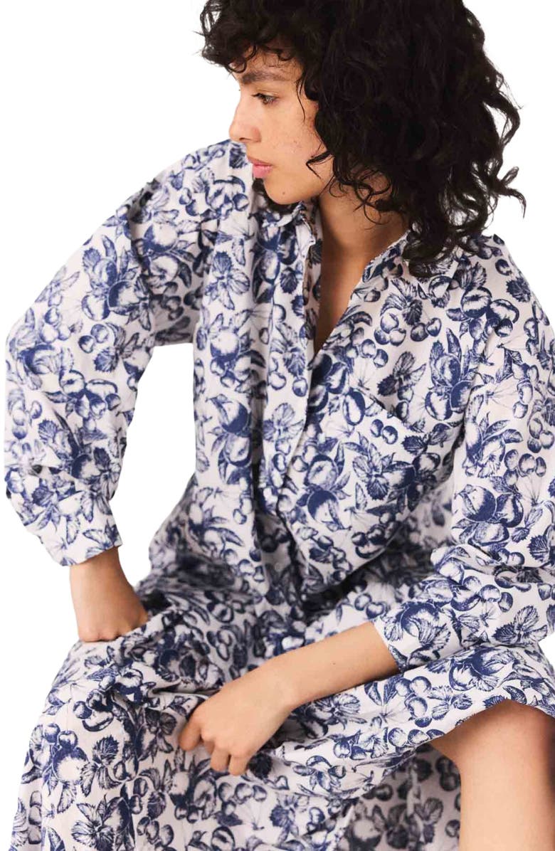 maje Fruit printed blouse, Alternate, color, Blue Fruits Print