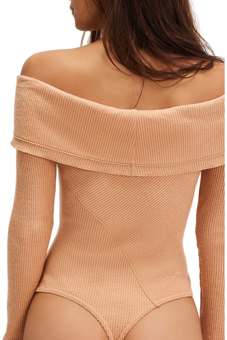 Autumn Cozy Off the Shoulder Waffle Stitch Bodysuit, Alternate, color, TOASTED