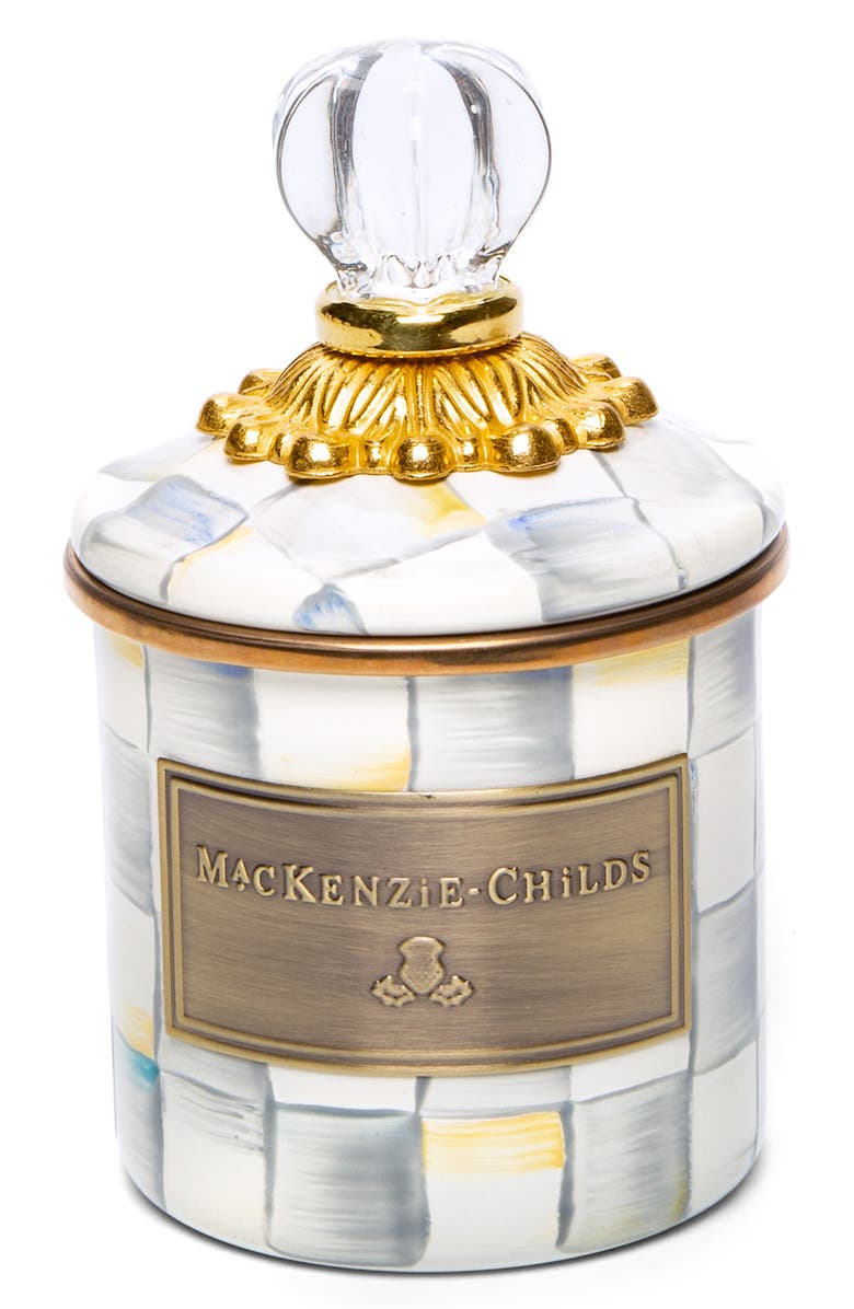 MACKENZIE CHILDS Sterling Check Mini Enameled Steel Canister, Main, color, Grey/ White
