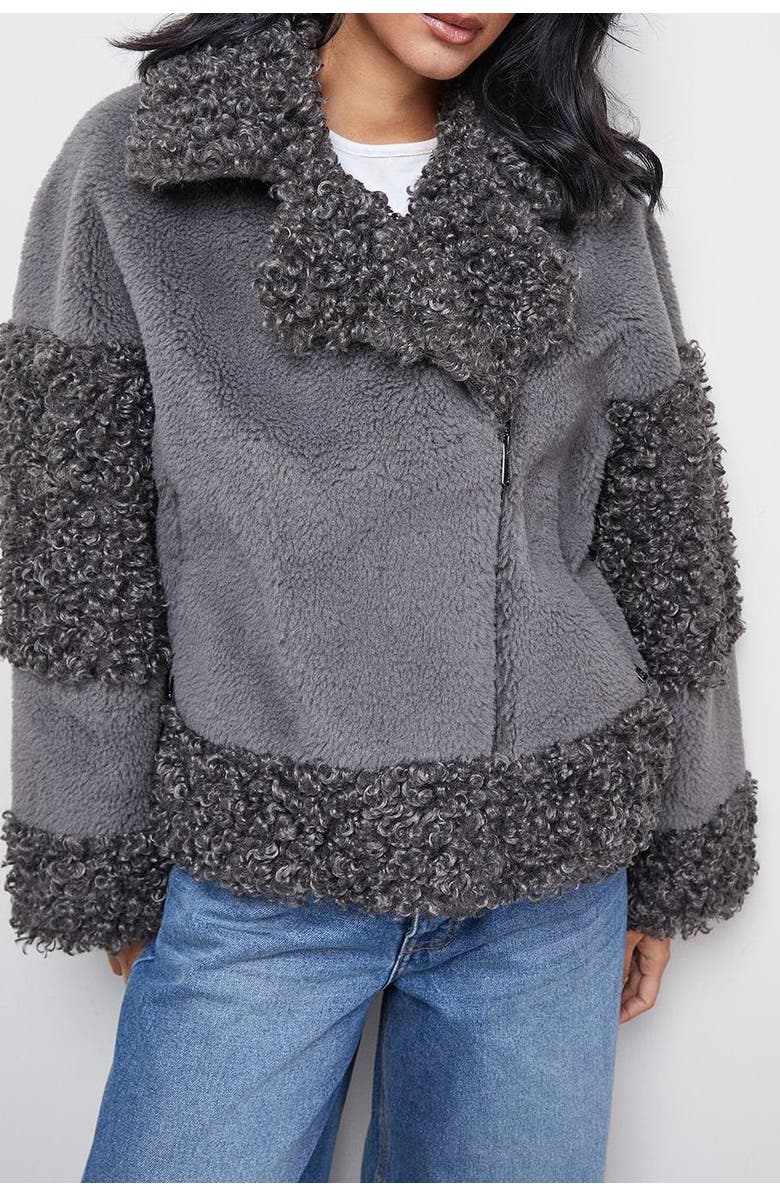 Warehouse Faux Fur Mix Zip Through Jacket, Alternate, color, Grey