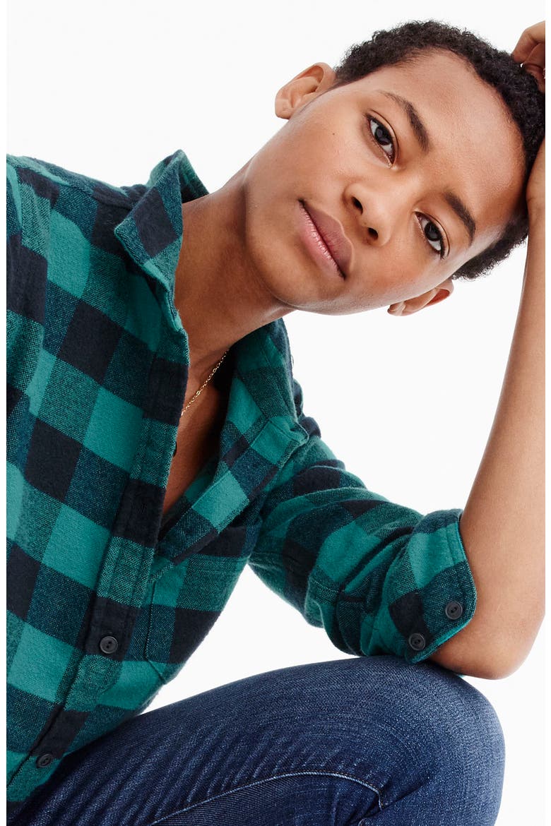 Buffalo Check Cotton & Wool Boy Shirt, Alternate, color, HAMMOCK GREEN