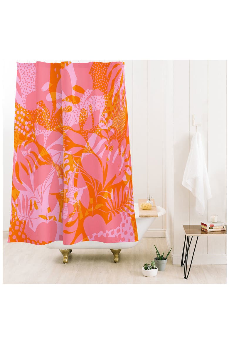 Layered Leaf Shower Curtain, Alternate, color, ORANGE