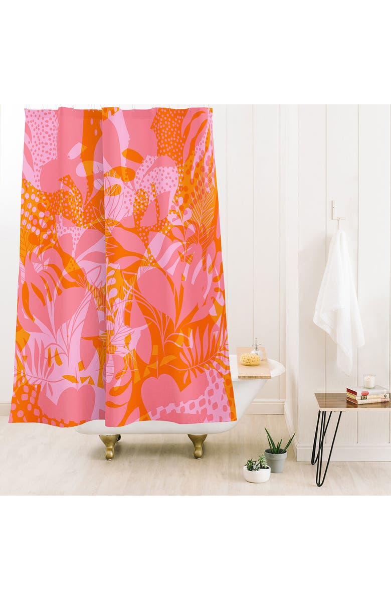 Deny Designs Layered Leaf Shower Curtain, Alternate, color, Orange