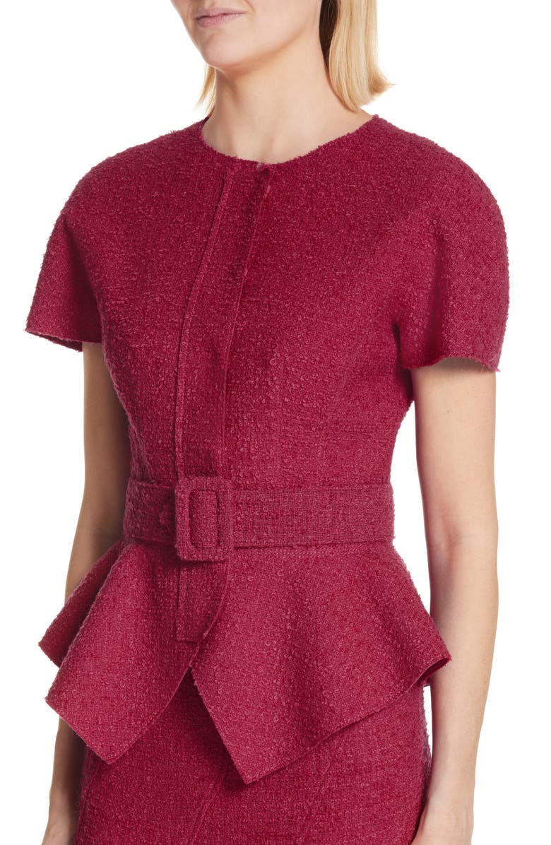 Oscar de la Renta Belted Peplum Wool Blend Tweed Jacket, Alternate, color,