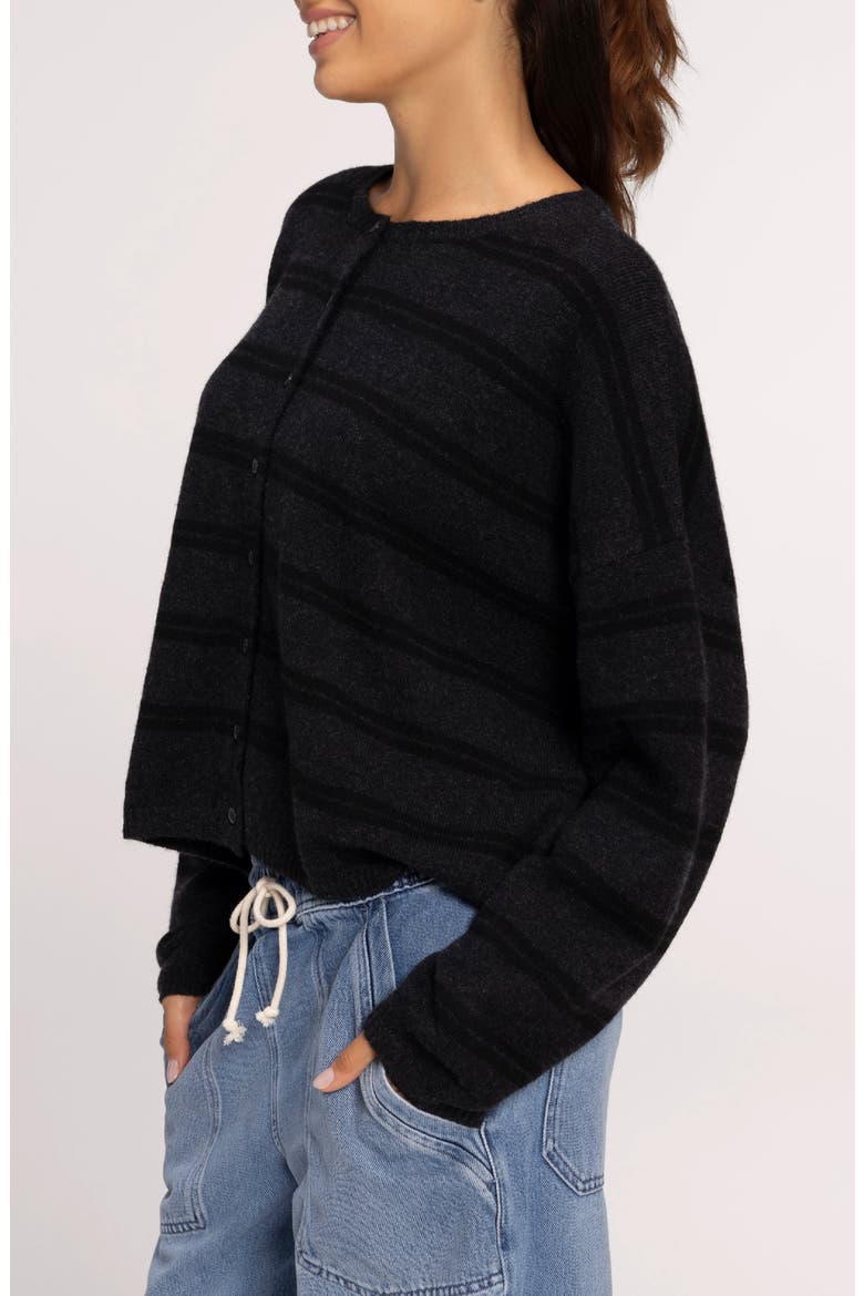 Cozy Knit Boxy Cardigan, Alternate, color, HEATHER BLACK STRIPE