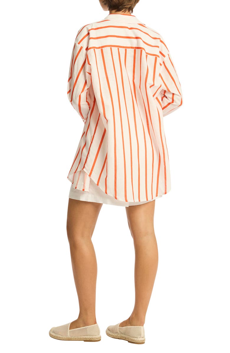 Sea Level Corfu Stripe Cover-Up Shirt, Alternate, color, Flame