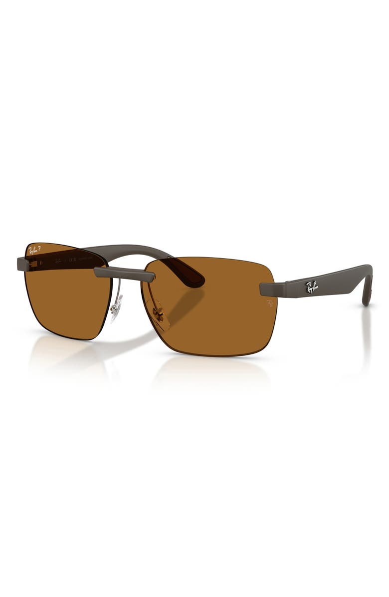 Ray-Ban 59mm Polarized Rimless Sunglasses, Alternate, color, Sand Brown / Polar Bronze