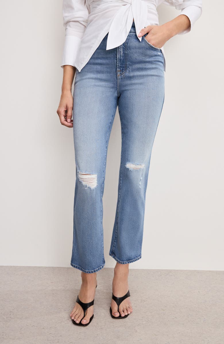 Good American Soft-Tech Good Curve Ripped High Waist Ankle Straight Leg Jeans, Alternate, color, Indigo1072