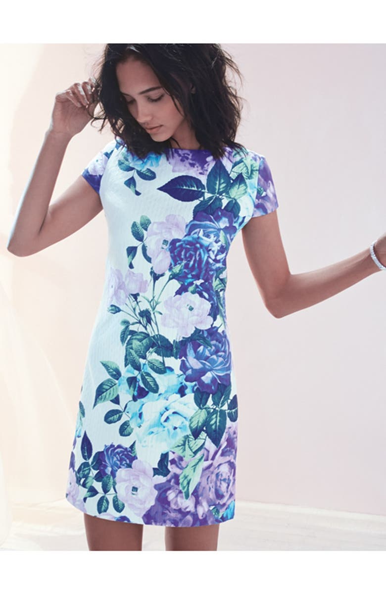 Eliza J Floral Jacquard Cotton Shift Dress, Alternate, color, 