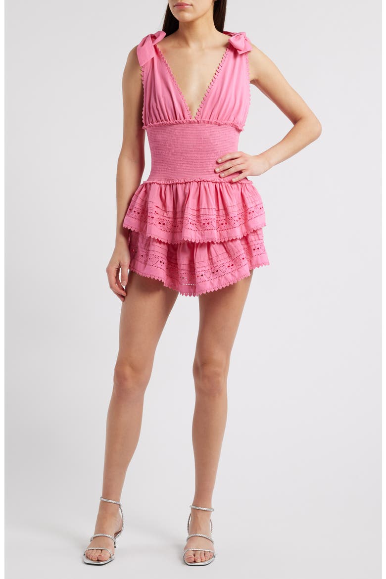 Soira Smocked Tiered Cotton Minidress, Main, color, CARNATION HEART