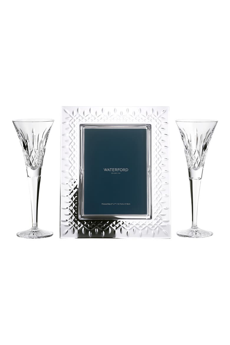 Lismore Crystal Picture Frame & Flutes Set, Main, color, NO COLOR
