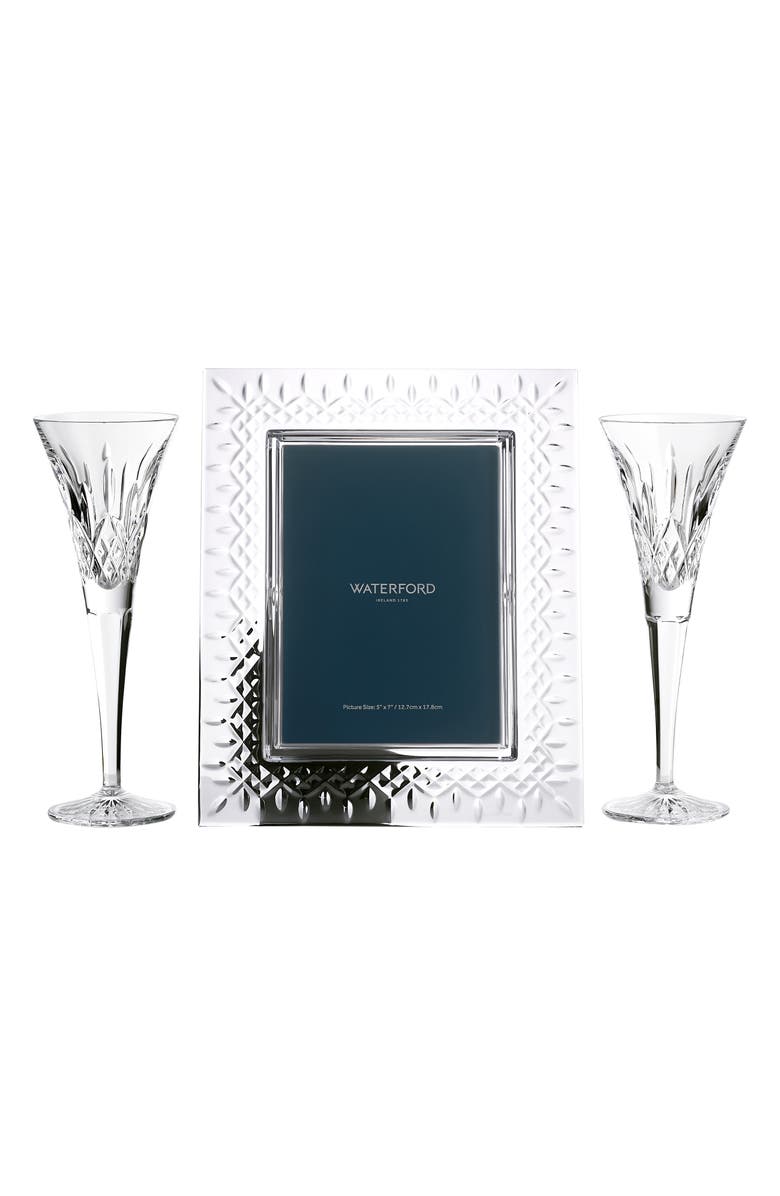 Waterford Lismore Crystal Picture Frame & Flutes Set, Main, color,