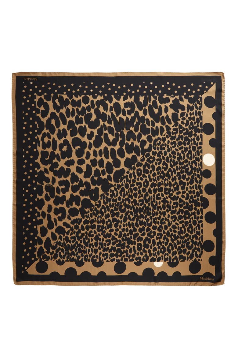 Leopard Print & Polka Dot Silk Scarf, Main, color, BLACK