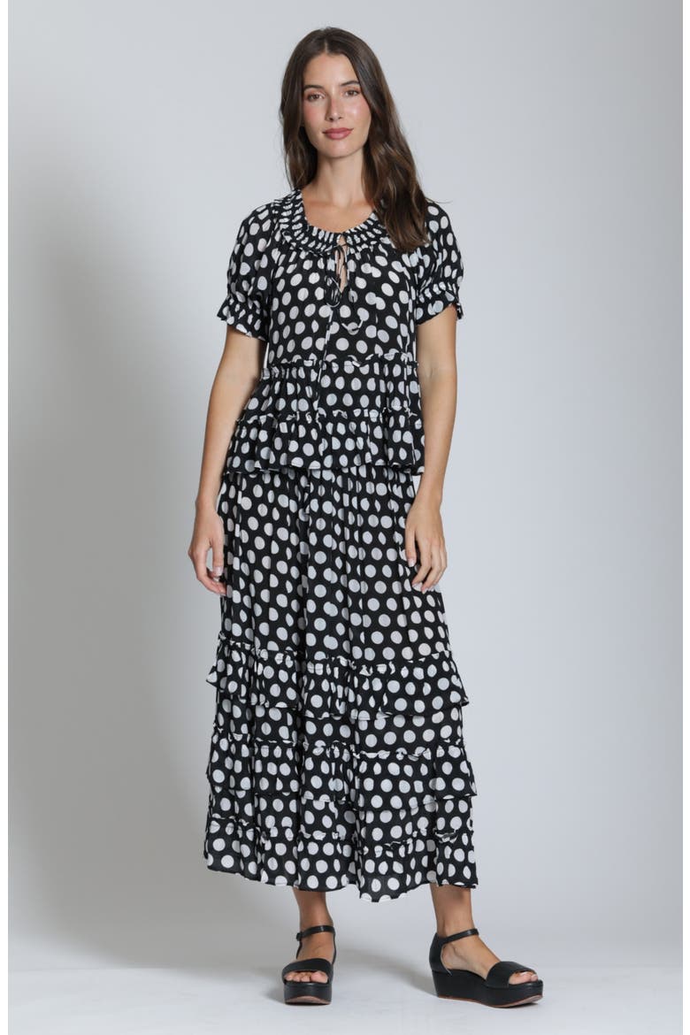 Tiered Pull-On Midi Skirt, Alternate, color, BLACKWHITE