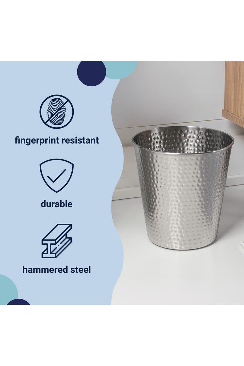 Axel Modern Minimalist Hammered Steel 2 Gal Waste Bin, Alternate, color, Brushed Steel