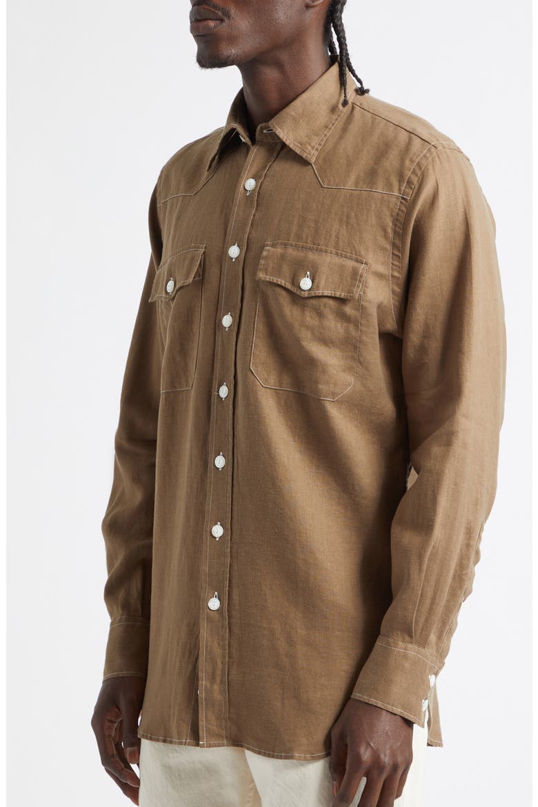 Western Linen Button-Up Shirt, Alternate, color, BROWN