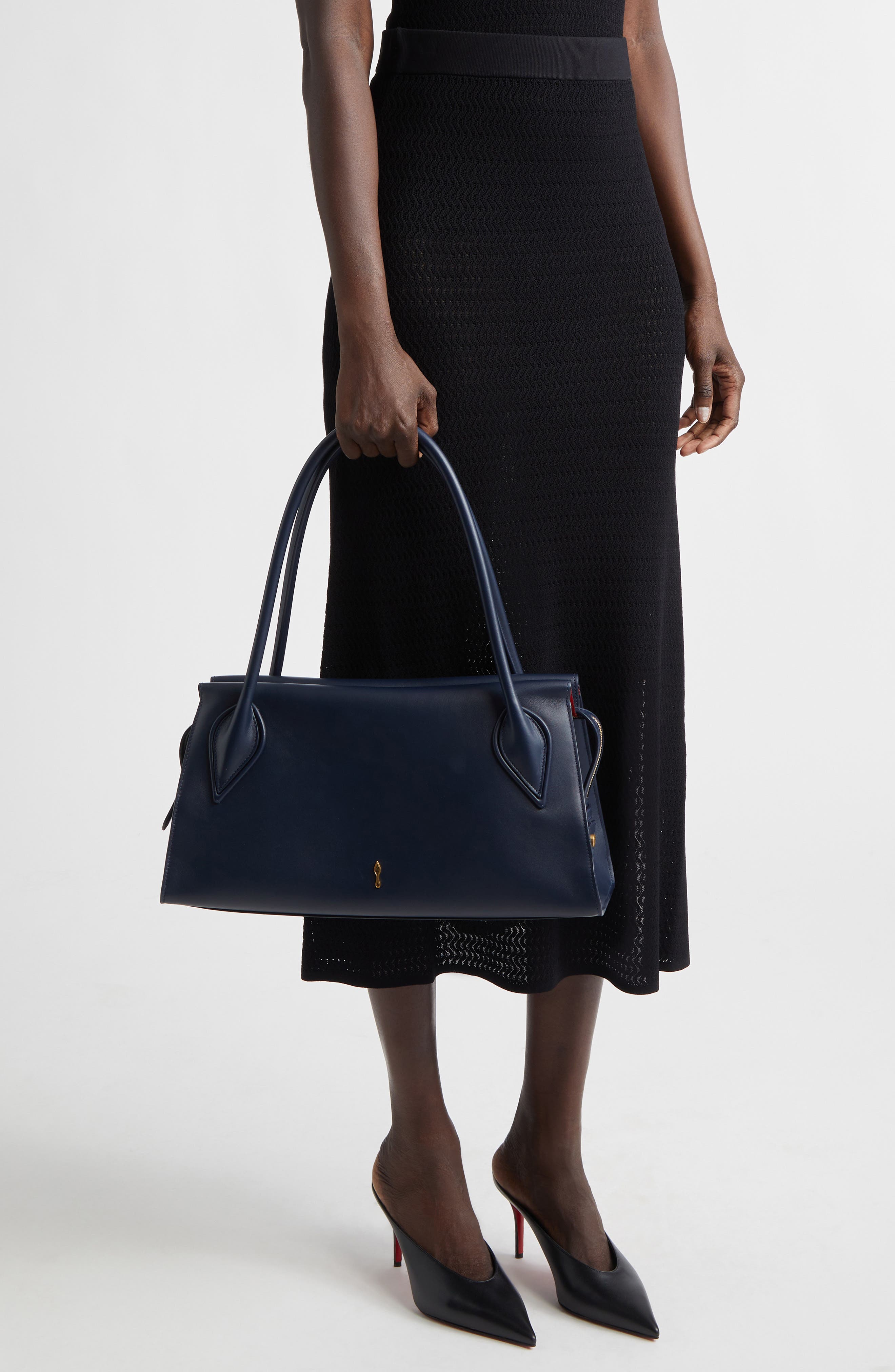 Medium Baguette Leather Shoulder Bag, Alternate, color, BL4G MARINE