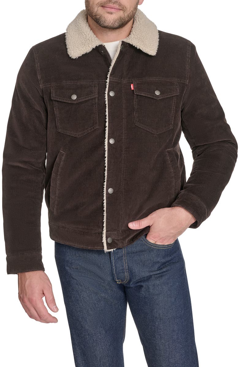 Levi's Corduroy & Faux Shearling Depot Jacket, Main, color, Chocolate Brown