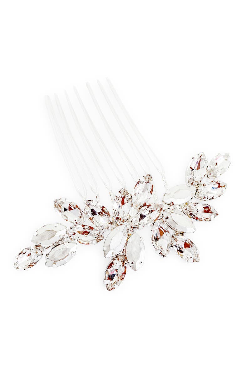 Vasiliki Crystal Hair Comb, Main, color, SILVER