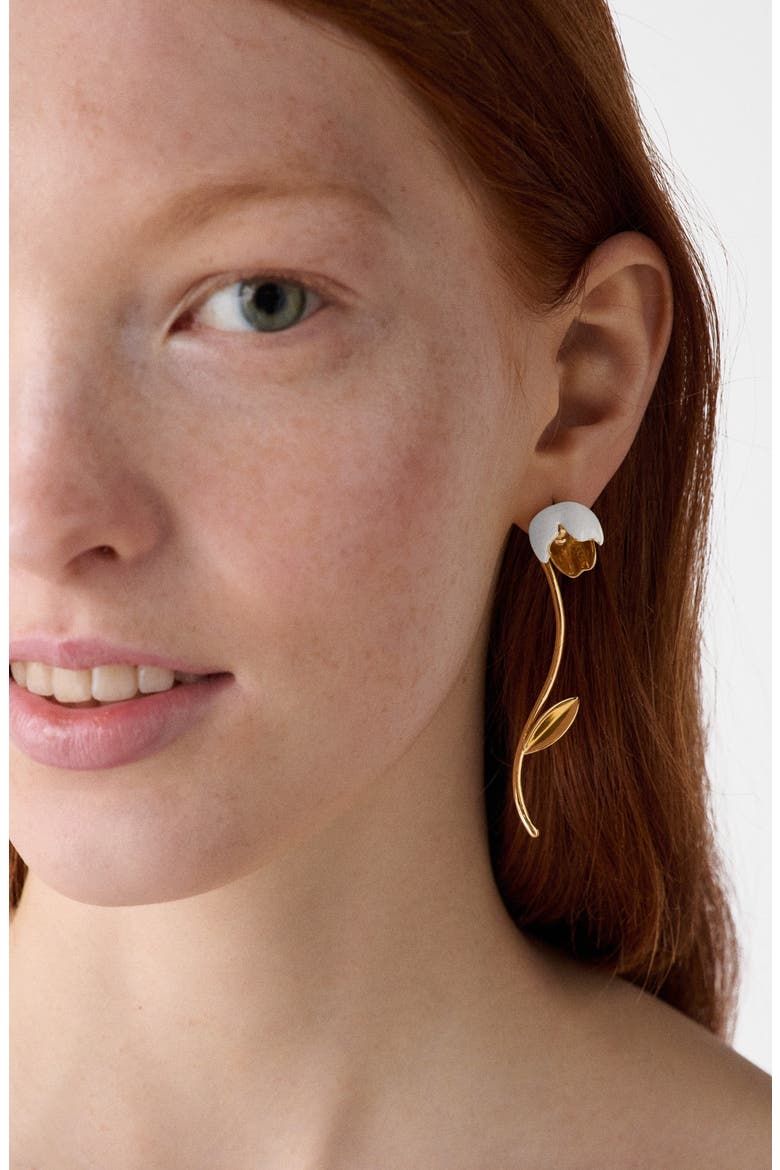 floral statement drop earrings, Alternate, color, WHITE.
