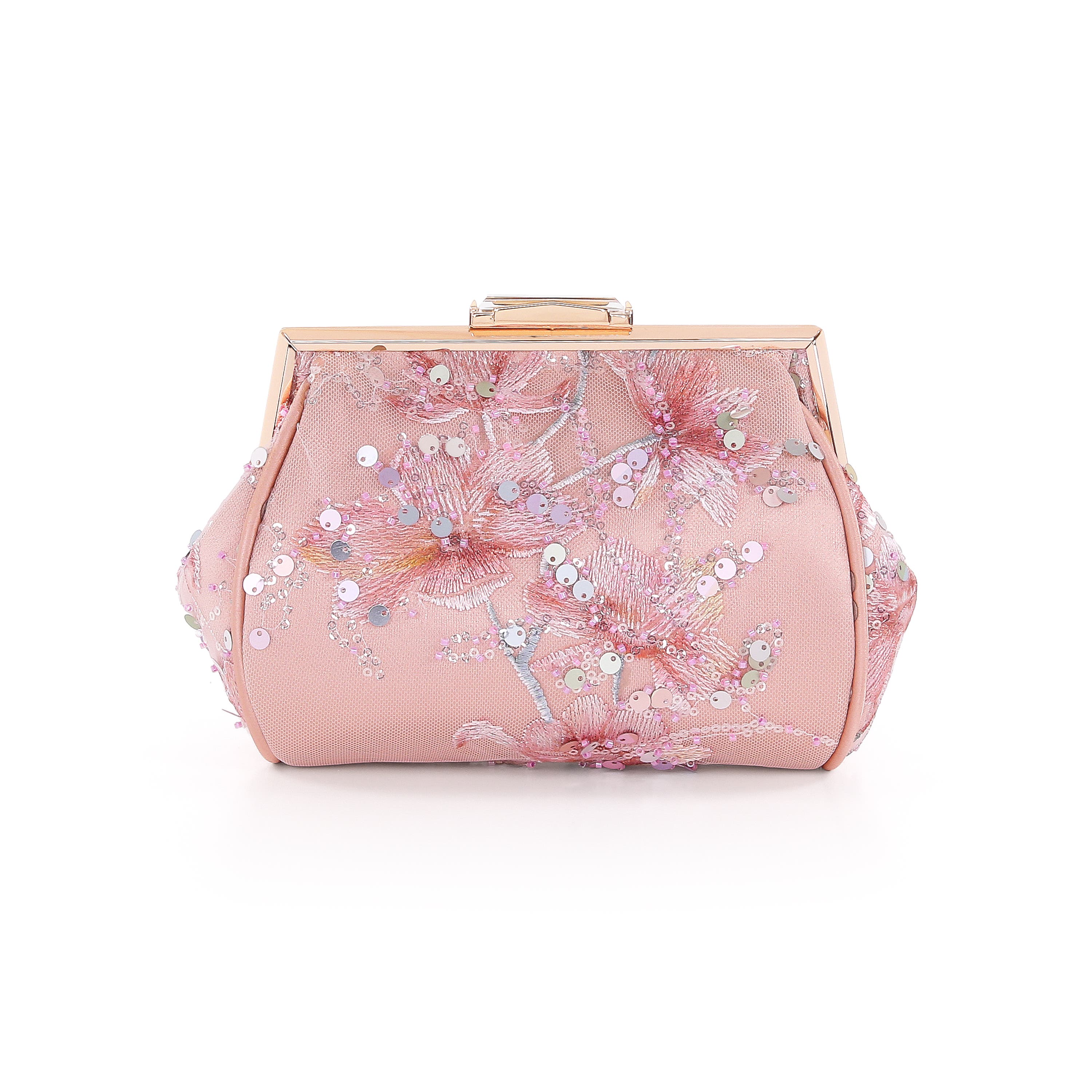 Iris Floral Embroidered and Sequin Signature Pouch Clutch, Main, color, Rose