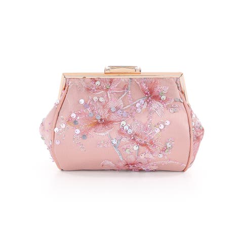 Iris Floral Embroidered and Sequin Signature Pouch Clutch